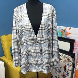 Melrose and Market Plaid Button Down Shirt - Black, White, and Gray